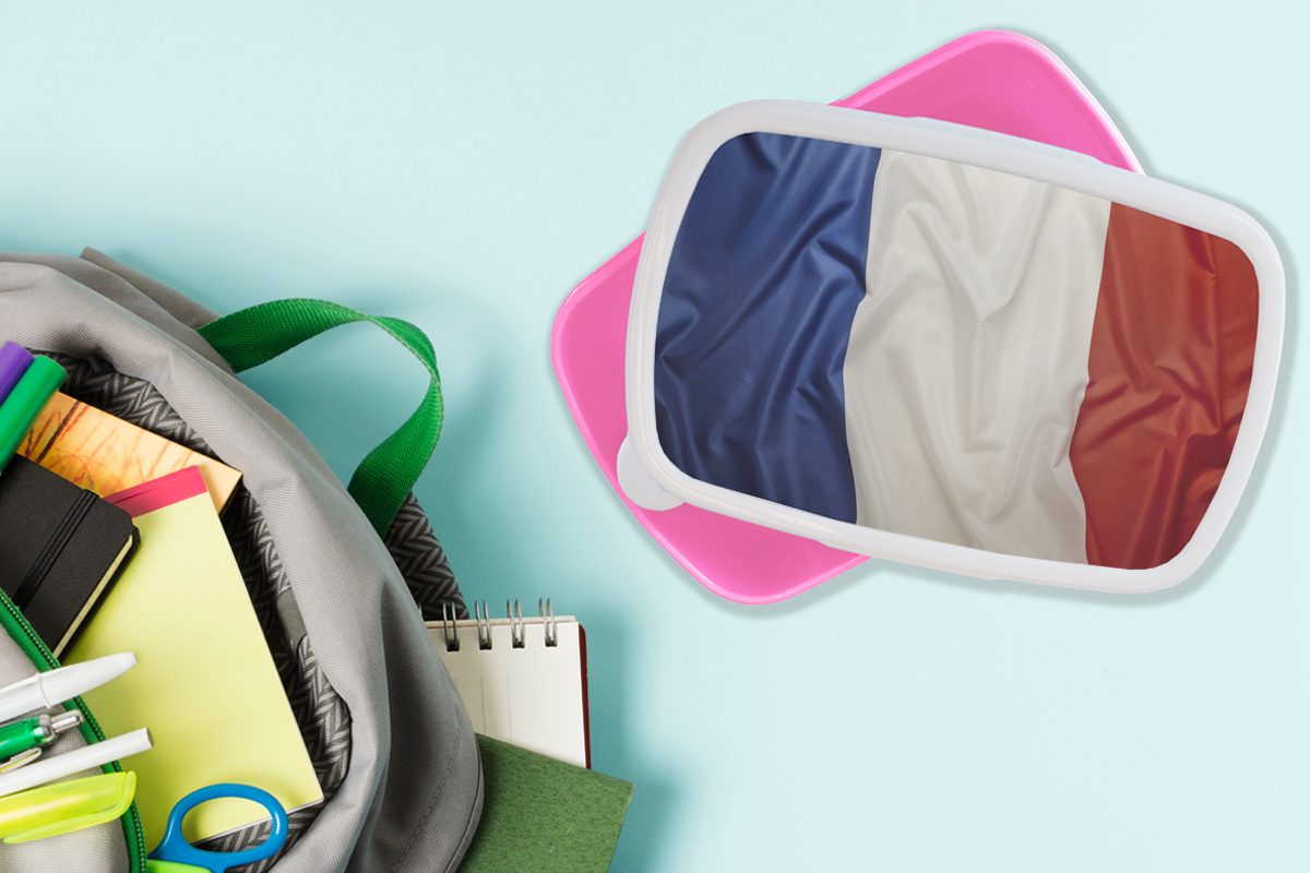 rosa MuchoWow Kunststoff, der Frankreich, Kinder, (2-tlg), Nahaufnahme Brotdose Kunststoff für Mädchen, Erwachsene, Lunchbox Brotbox Flagge Snackbox, von