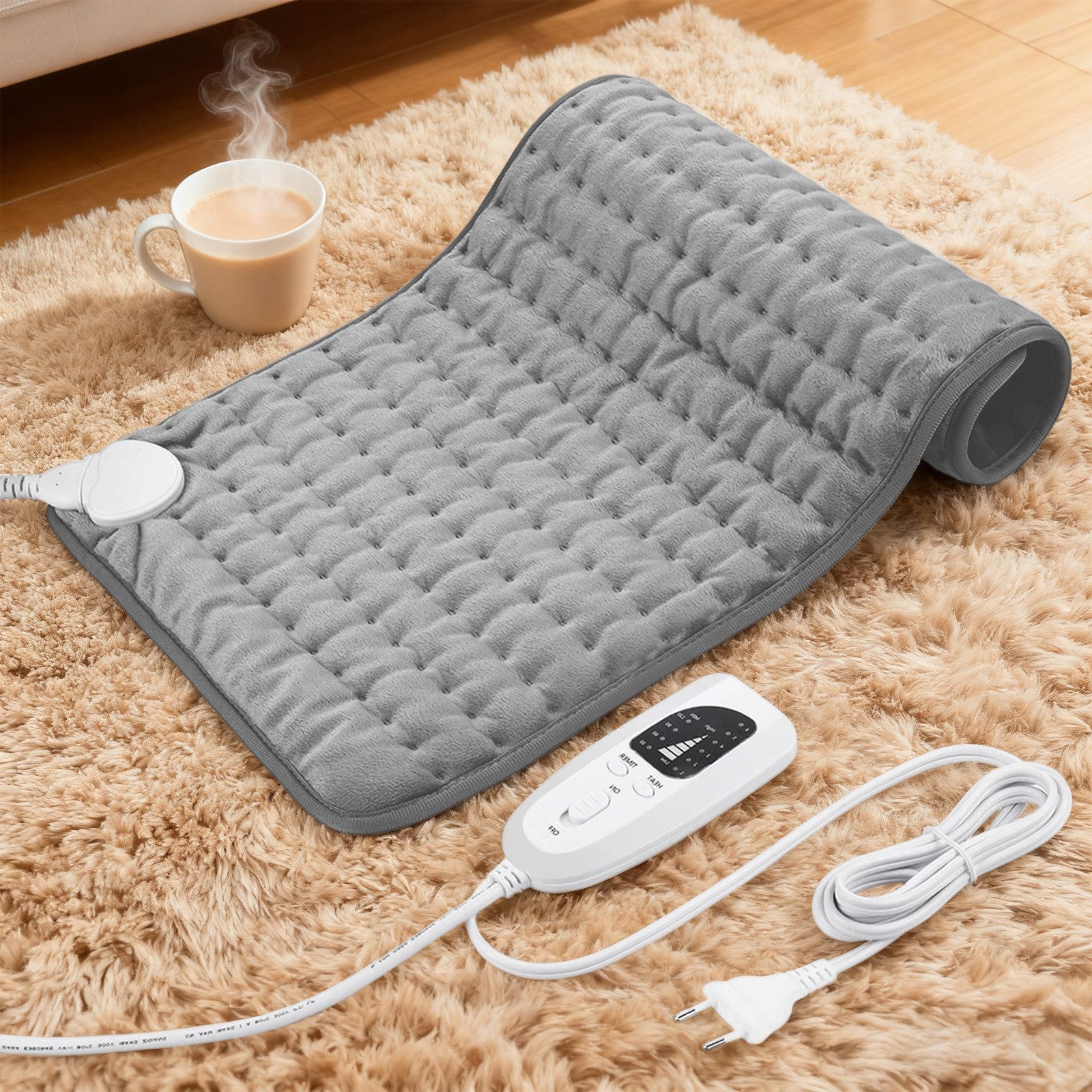 OKWISH Грелки Elektroheizkissen Heizmatte Rückenund Nacken heizkissen Грелки, 6 Heizstufen Timer 30–120 Min automatisches Abschalten 1-tlg., Erwärmt sich gleichmäßig ideal für Rücken Bauch, Langes Netzkabel für flexible Nutzung zu Hause oder im Büro