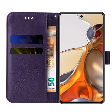 Tec-Expert Handyhülle Cover Tasche Hülle für Xiaomi 11T & 11T Pro, Klapphülle Case mit Kartenfach Fliphülle aufstellbar, Motiv Blumen