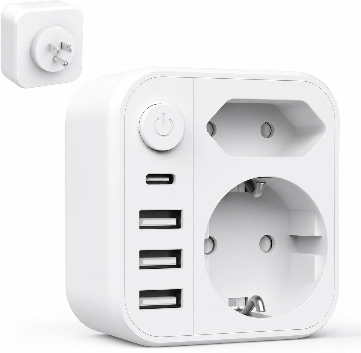 Fyrove 6-in-1 EU-auf-US Steckadapter mit Schuko-Steckdose Reiseadapter US-Stecker Typ B zu Schuko-Kupplung / Euro-Kupplung, Euro-Steckdose, …