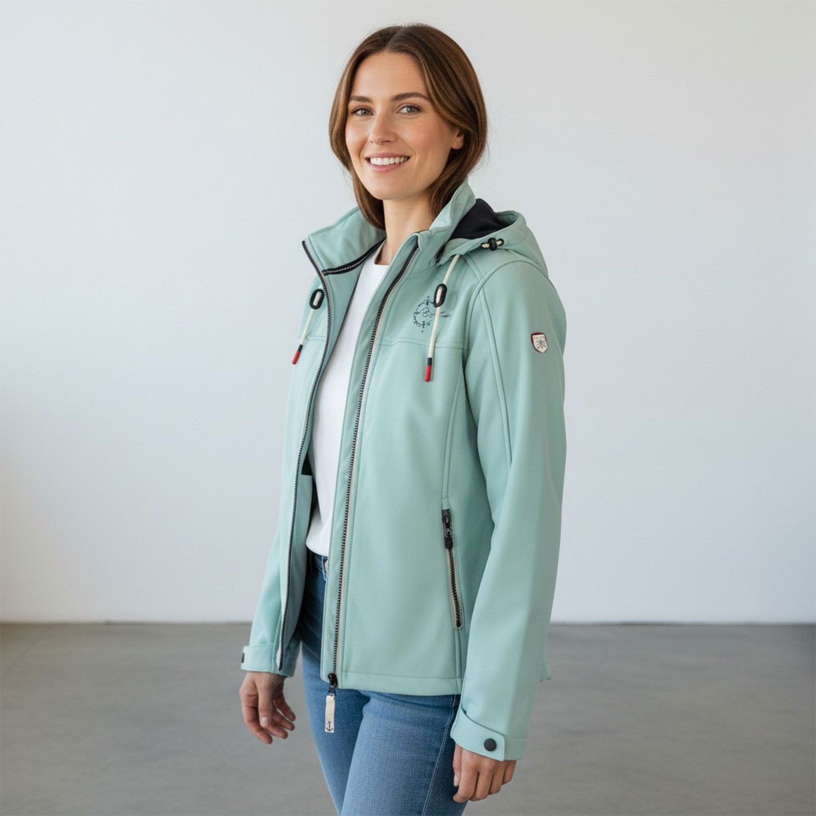 Dry Fashion Softshelljacke Zingst Damen Jacke Softshell Fleece-Futter - Übergangsjacke Outdoor Atmungsaktiv, Verstellbare & abnehmbare Kapuze, 2-Wege-Reißverschluss