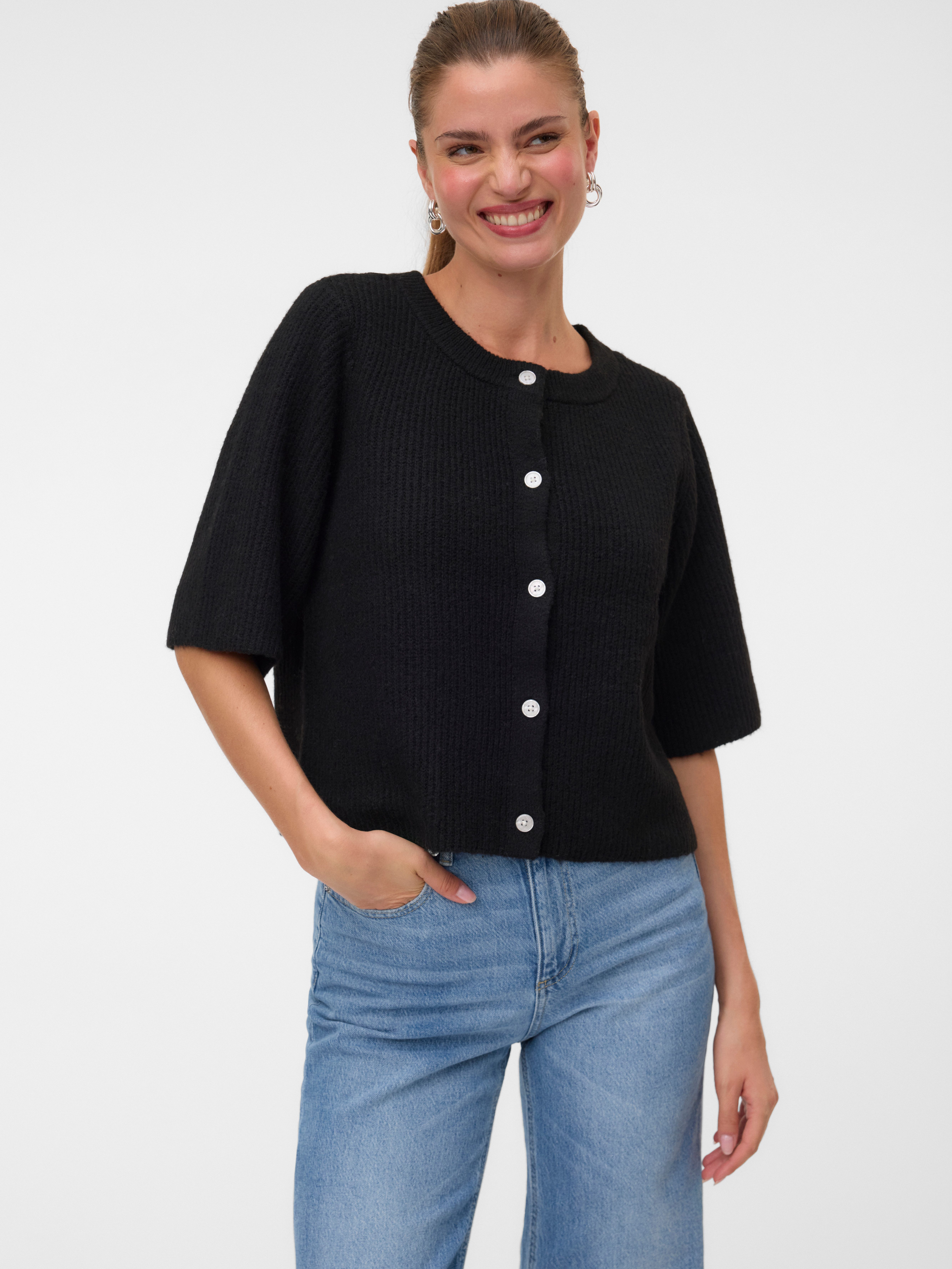 Vero Moda Strickjacke VMSOFFE 2/4 O-NECK CARDIGAN NOOS Materialmix, regular fit