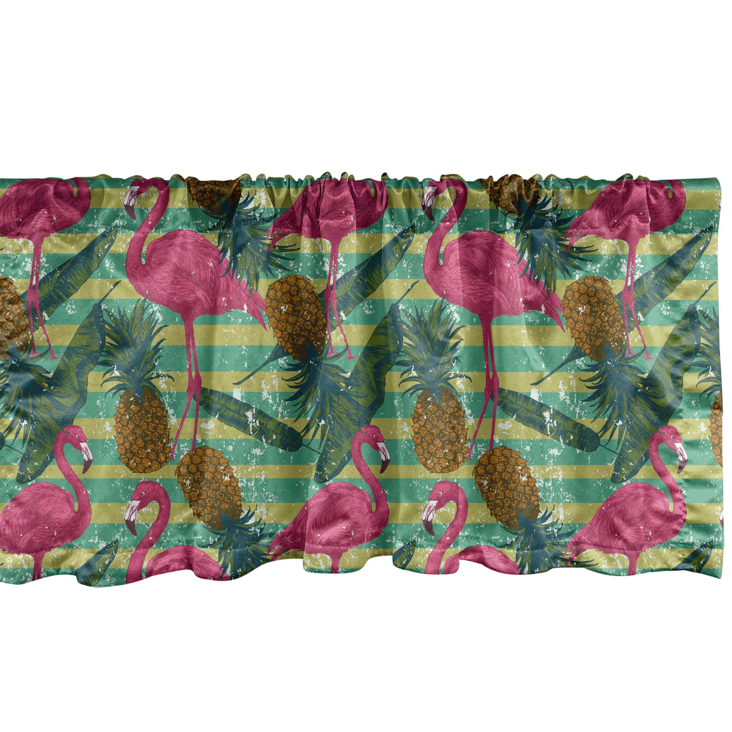 Scheibengardine Vorhang Volant für Küche Schlafzimmer Dekor mit Stangentasche, Abakuhaus, Microfaser, Flamingo Ananas Banana Leaf