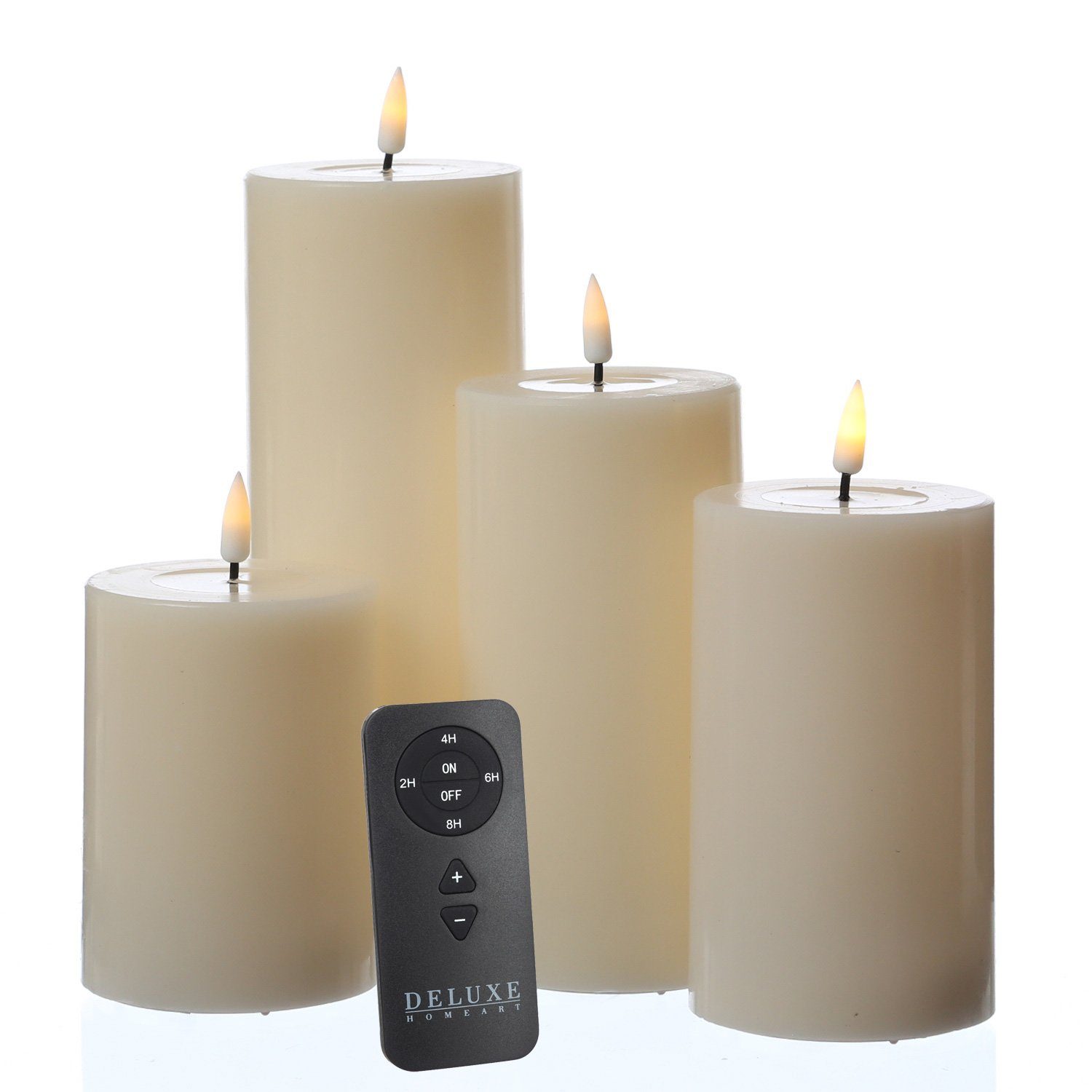 Deluxe Homeart LED-Kerze LED Kerzenset MIA Echtwachs Deluxe 4 Größen mit Batterien Fernb. (5-tlg)