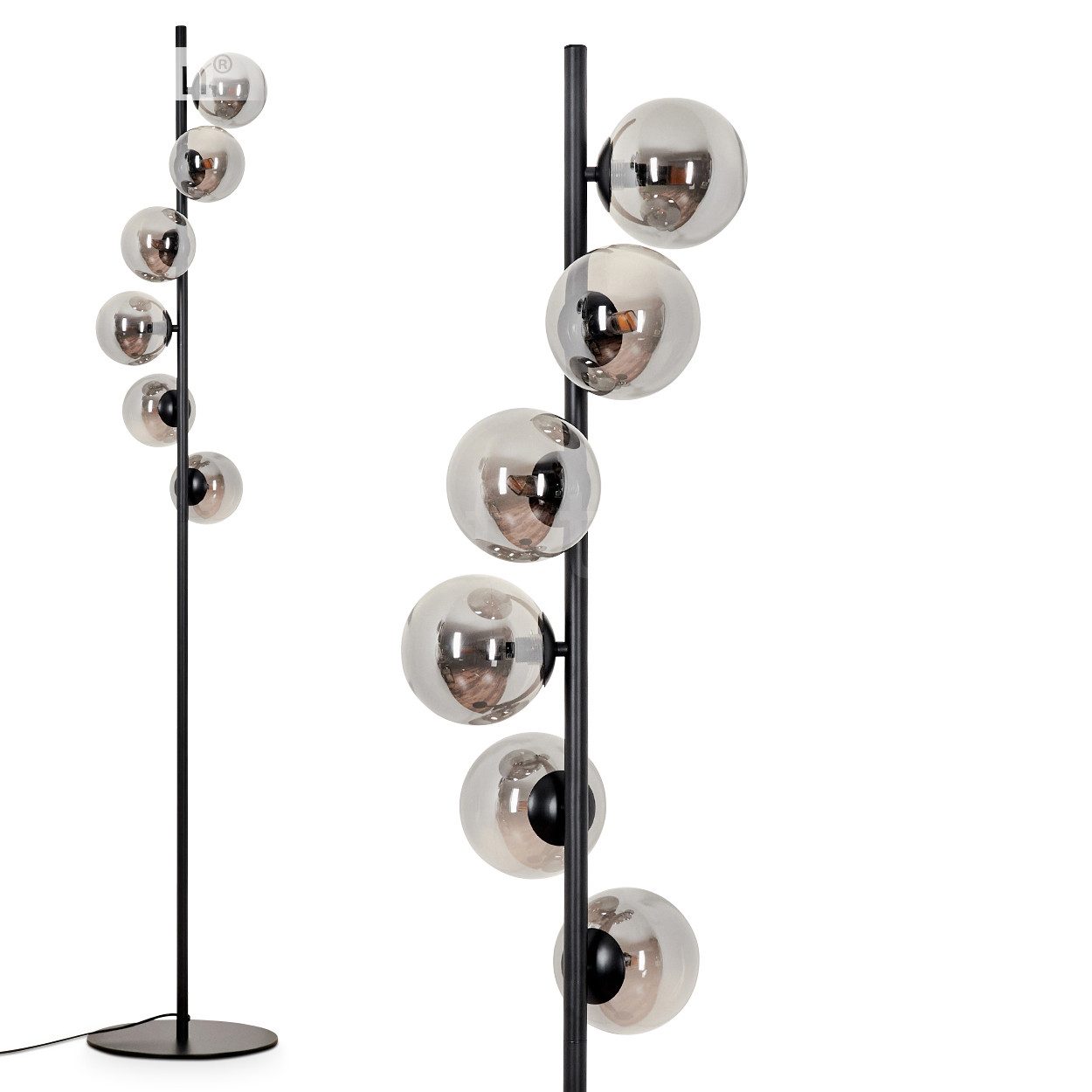 Stehlampe Stehlampe aus Metall/Glas in Schwarz/Rauchfarben