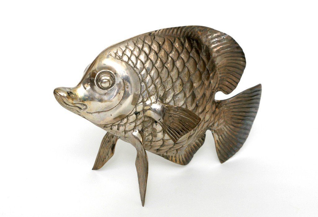 Brillibrum Dekofigur Metallfigur Fisch Messing versilbert Tischdekoration Maritime Dekofigur Fisch