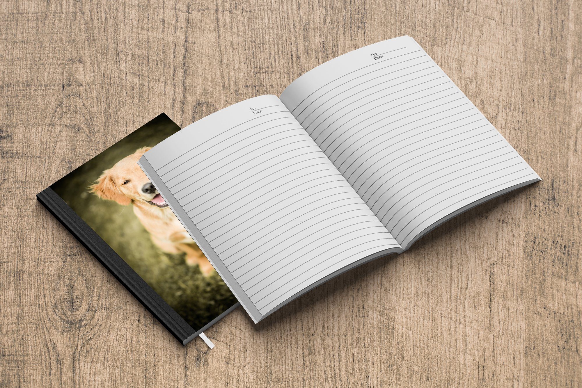 MuchoWow Notizbuch Ein Porträt Golden eines Notizheft, Merkzettel, Journal, A5, Seiten, 98 Haushaltsbuch Garten, Tagebuch, Welpen im Retriever