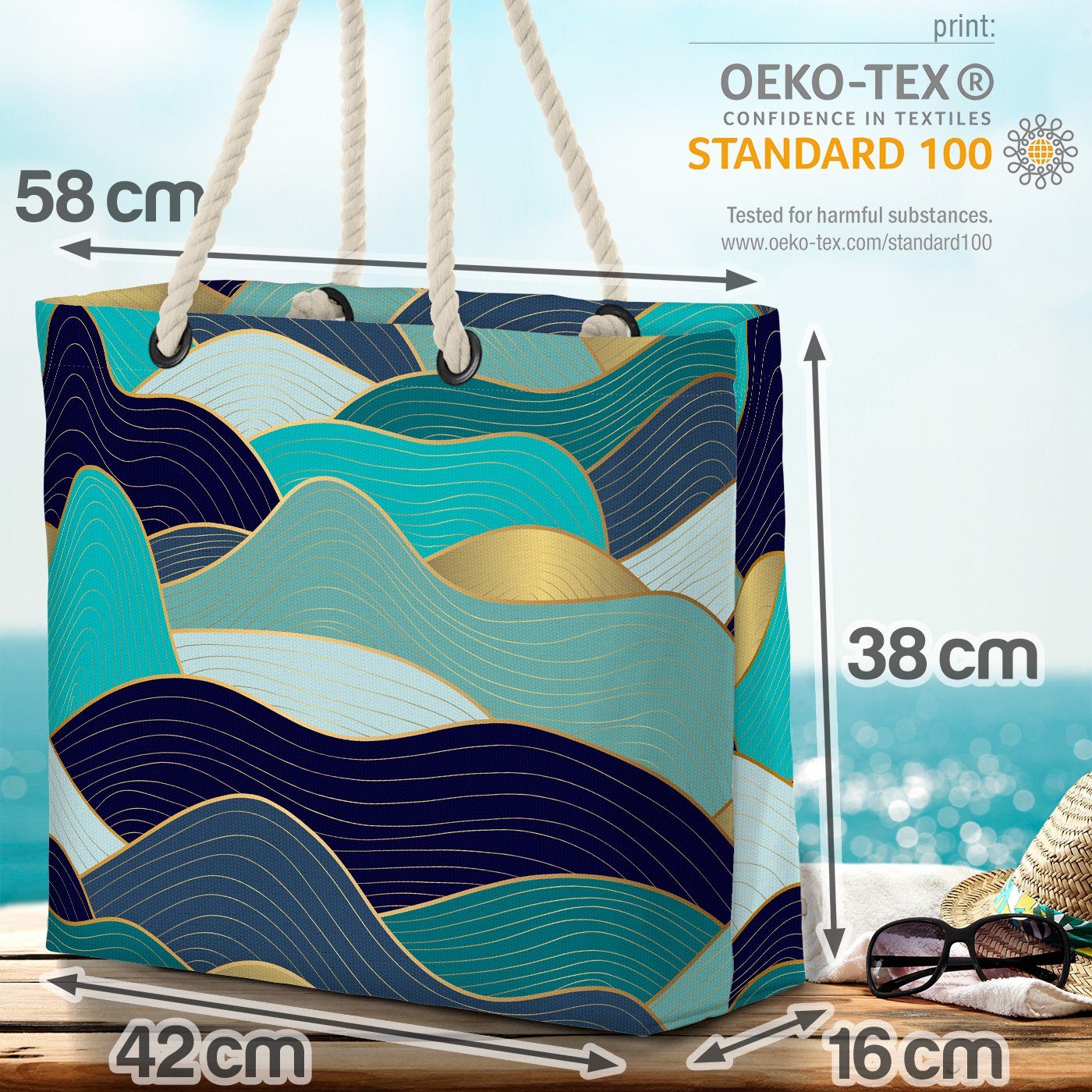 Ornamente Grafik Muster Se Dekor China Wellen VOID Design Meer Japan (1-tlg), Strandtasche Asien