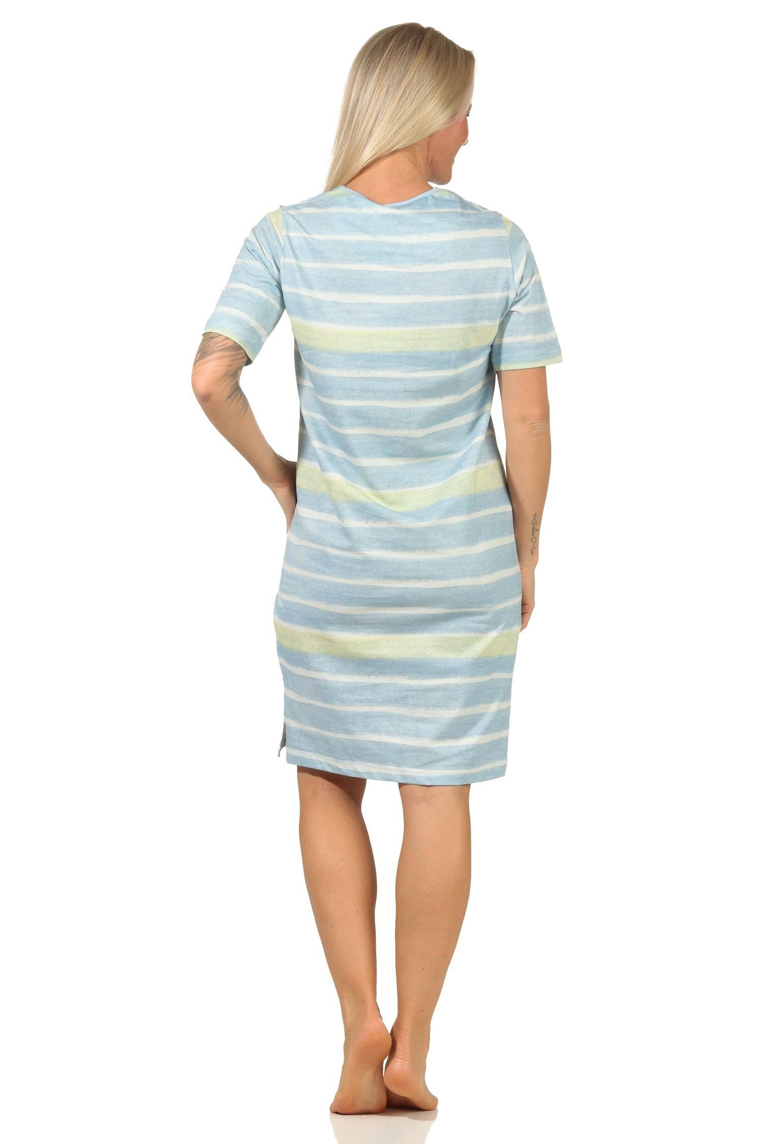 464 112 Nachthemd – Normann hellblau kurzarm Look im Streifen Damen farbenfrohen Nachthemd