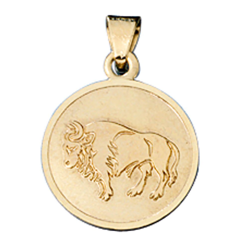 Schmuck Krone Kettenanhänger Stier - Gold 333 Gold rund Goldanhänger Anhänger Halsschmuck Ketten 333 Unisex