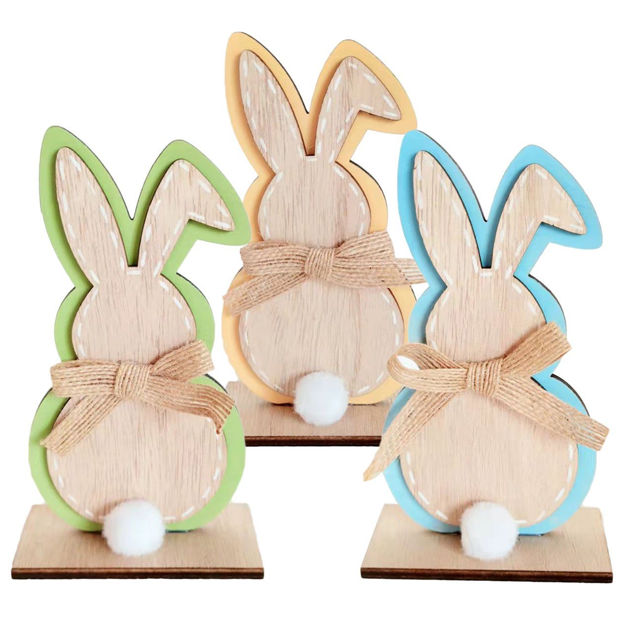 OUSPO Dekoobjekt 3Pcs Ornamente,Ostern Ostern St) Kaninchen Holz (3 Dekorationen