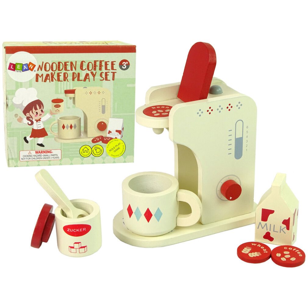 LeanTOYS Spiel IMPORT Hölzerne Kaffeemaschine Küchenzubehör Kinder