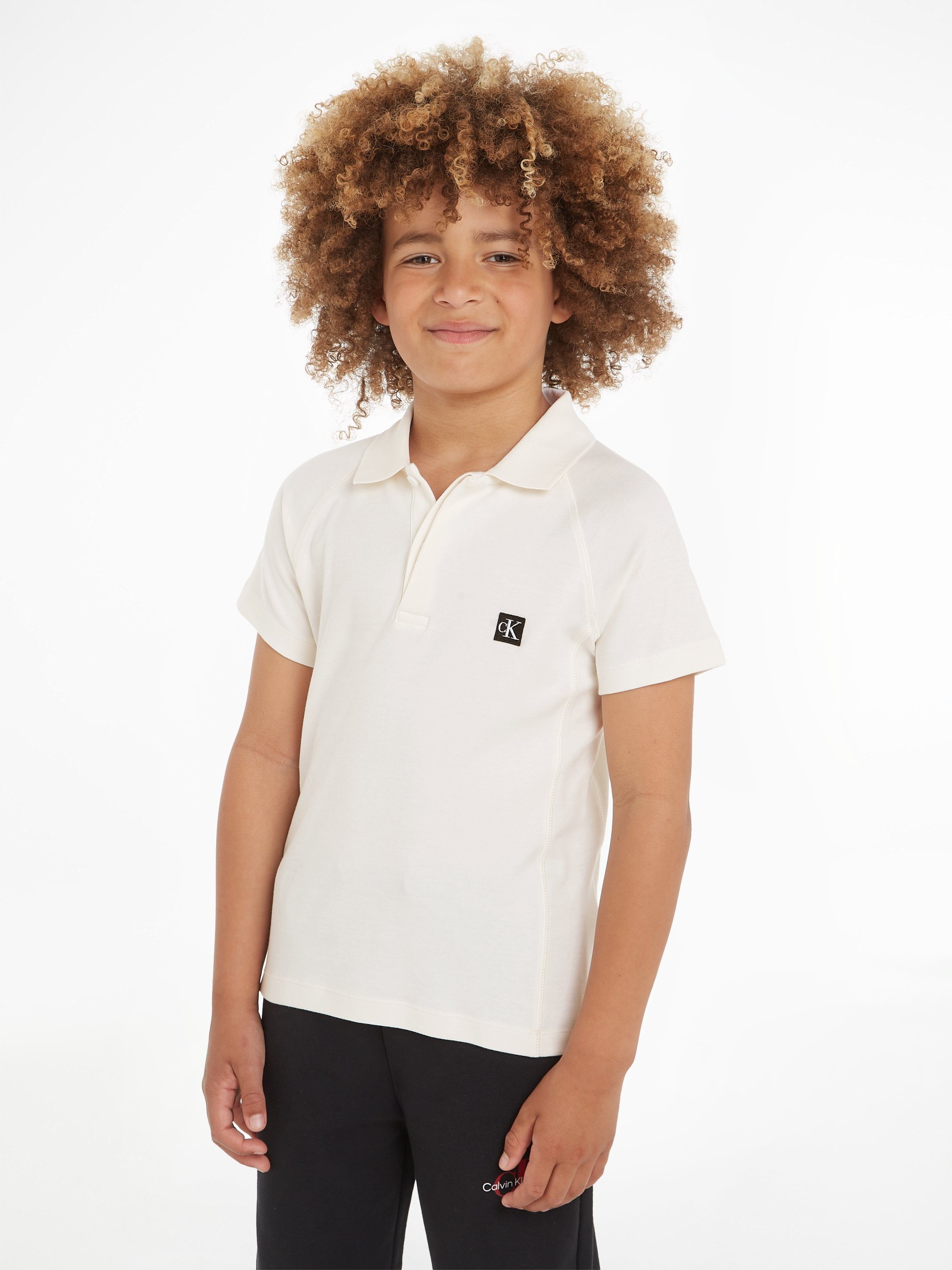SOFT Jeans JERSEY POLO Calvin Bright CEREMONY Poloshirt White Klein mit Logopatch