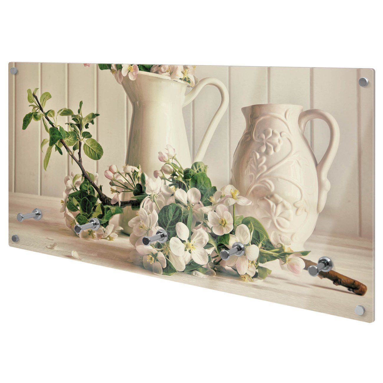 banjado Шкафыleiste Glas Stillleben Kirschblüten (Wandgarderobe, mit verchromten Haken), inkl. Montagematerial