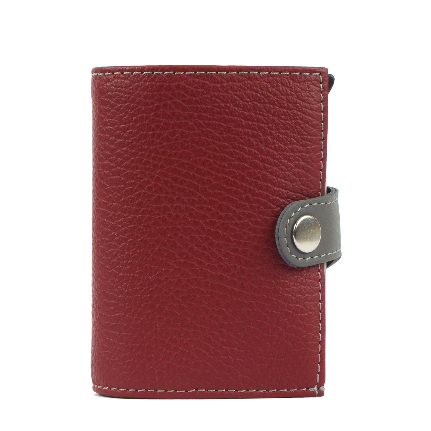 Margelisch Mini Geldbörse noonyu double leather, RFID Kreditkartenbörse aus Upcycling Leder karminrot | Mini-Geldbörsen