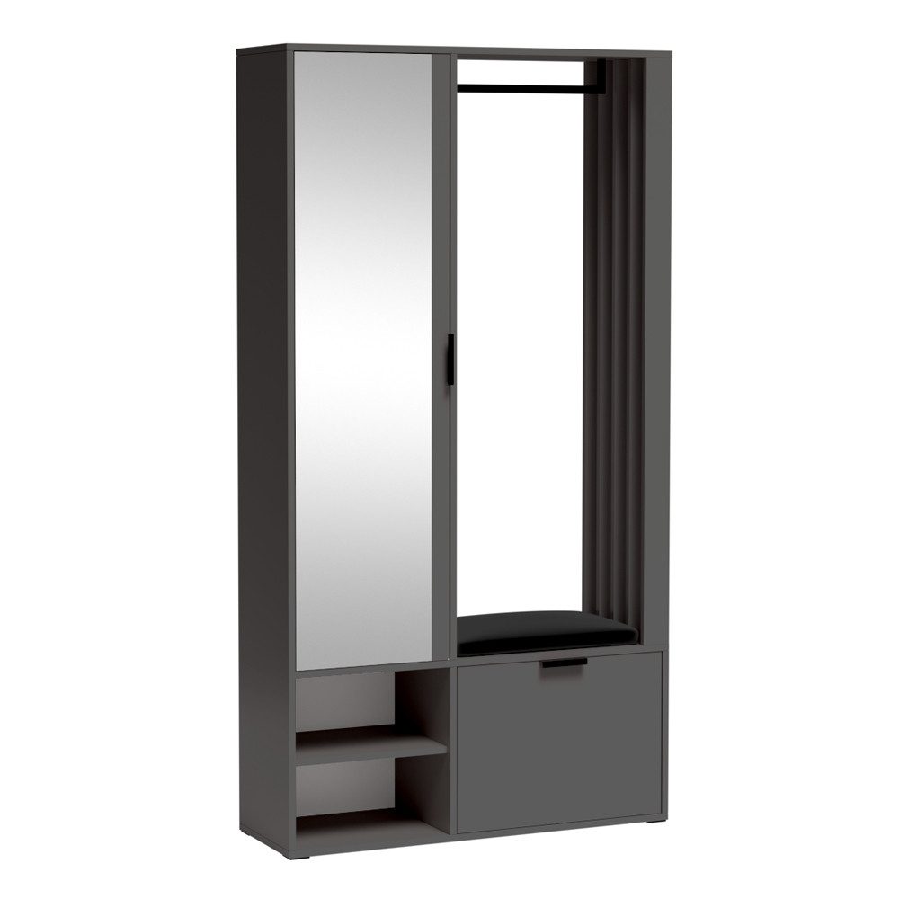 Lomadox Garderobe MINSTER-161, 100 cm breit in grau mit Spiegel, Schuhschrank, Kleiderstange, Klappe