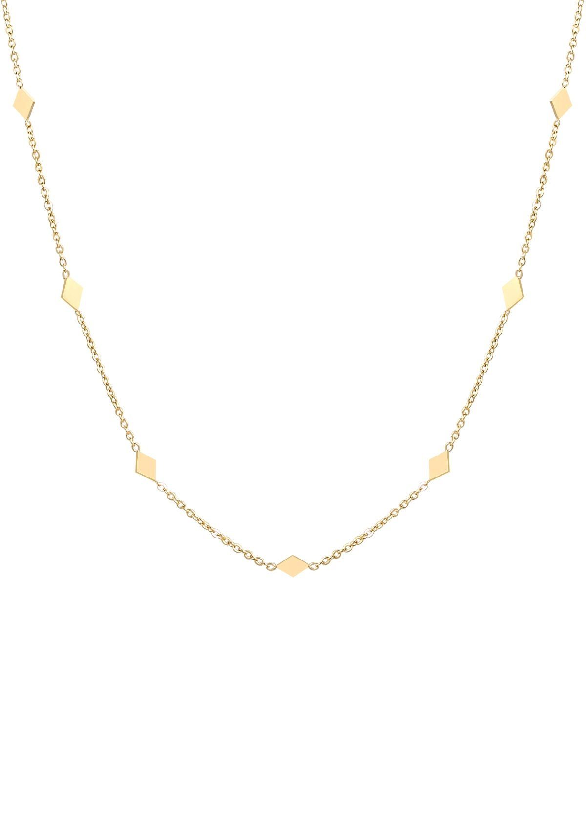 Edelstahlkette Damen Geo Rhombus, Vergoldet 18K Gold Roségold