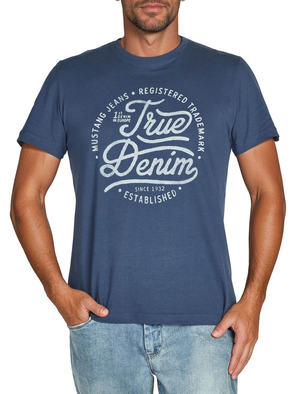 MUSTANG T-Shirt Herren Printshirt Regular Fit (1-tlg) Kurzarm Tee Shirt mit günstig online kaufen