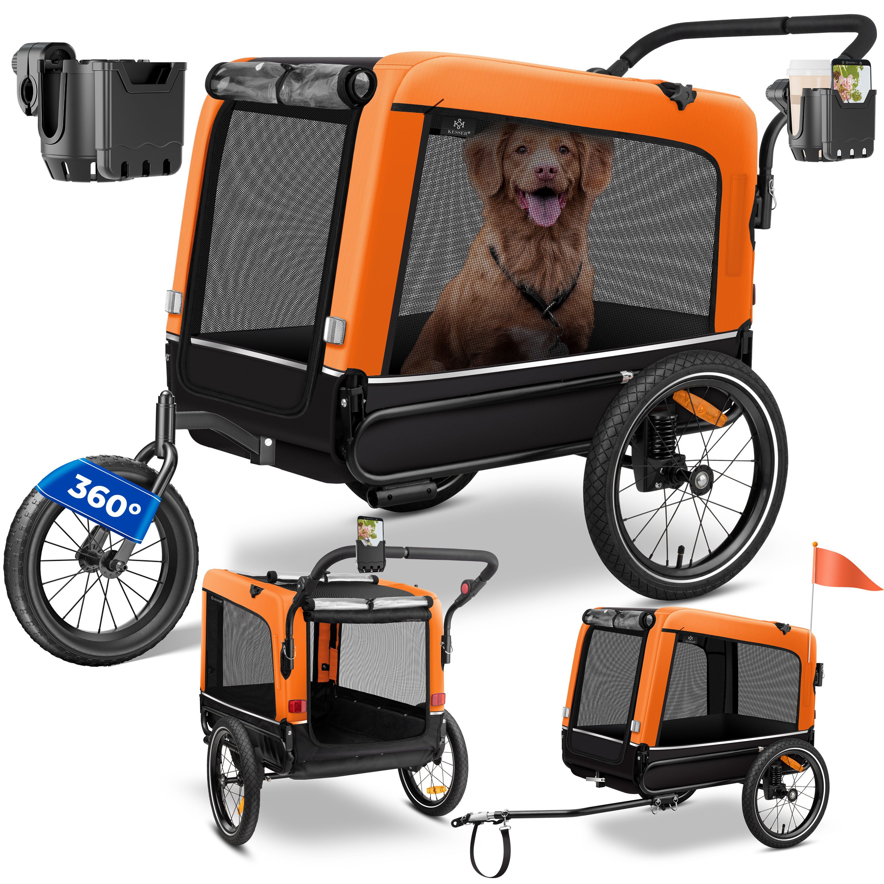 KESSER Fahrradhundeanhänger, Hundeanhänger Boxer 3-in-1 Hundebuggy Jogger Fahrradanhänger