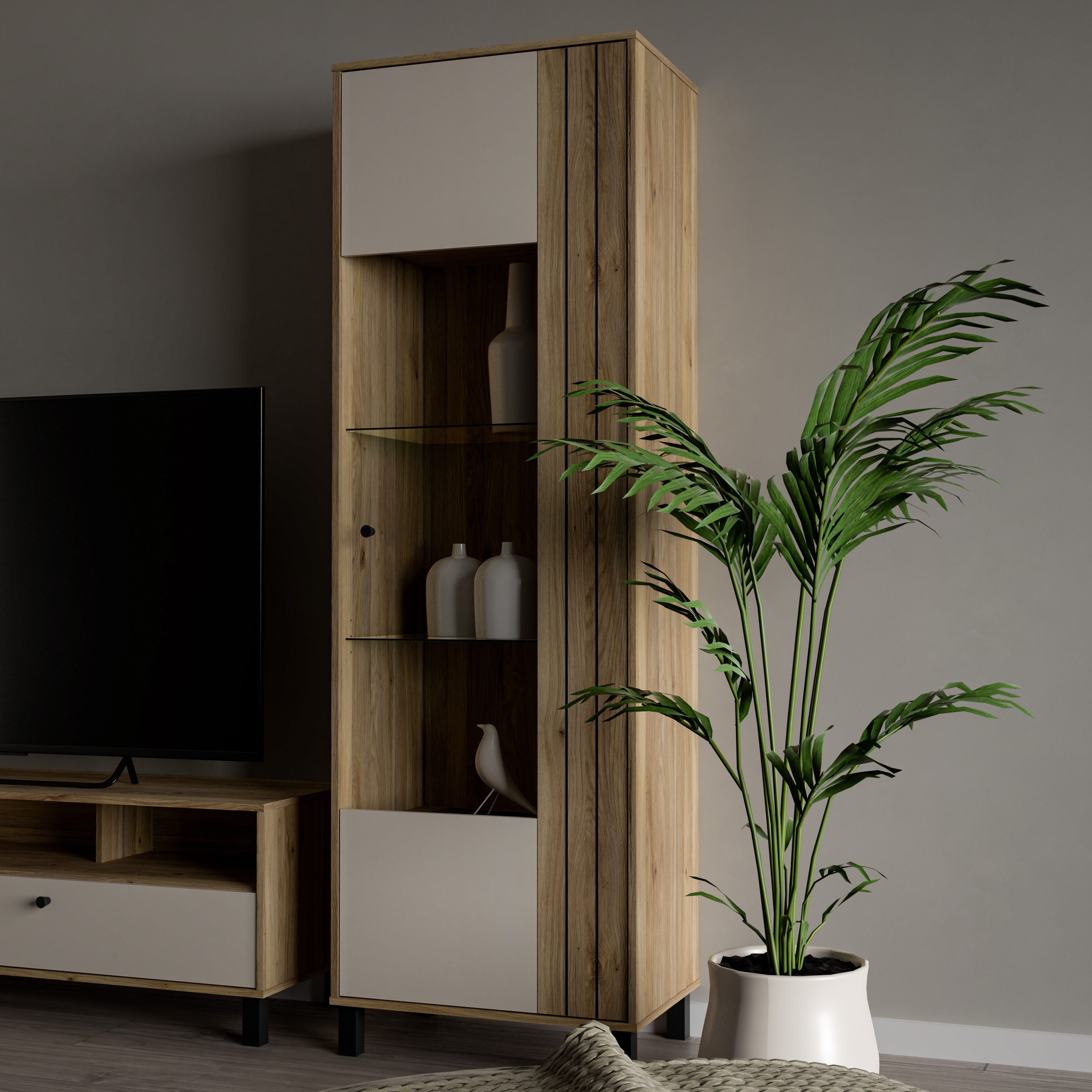 FORTE Vitrine "Killarney" Vitrine, Glastüre, Metallgriffe, zweifarbig günstig online kaufen