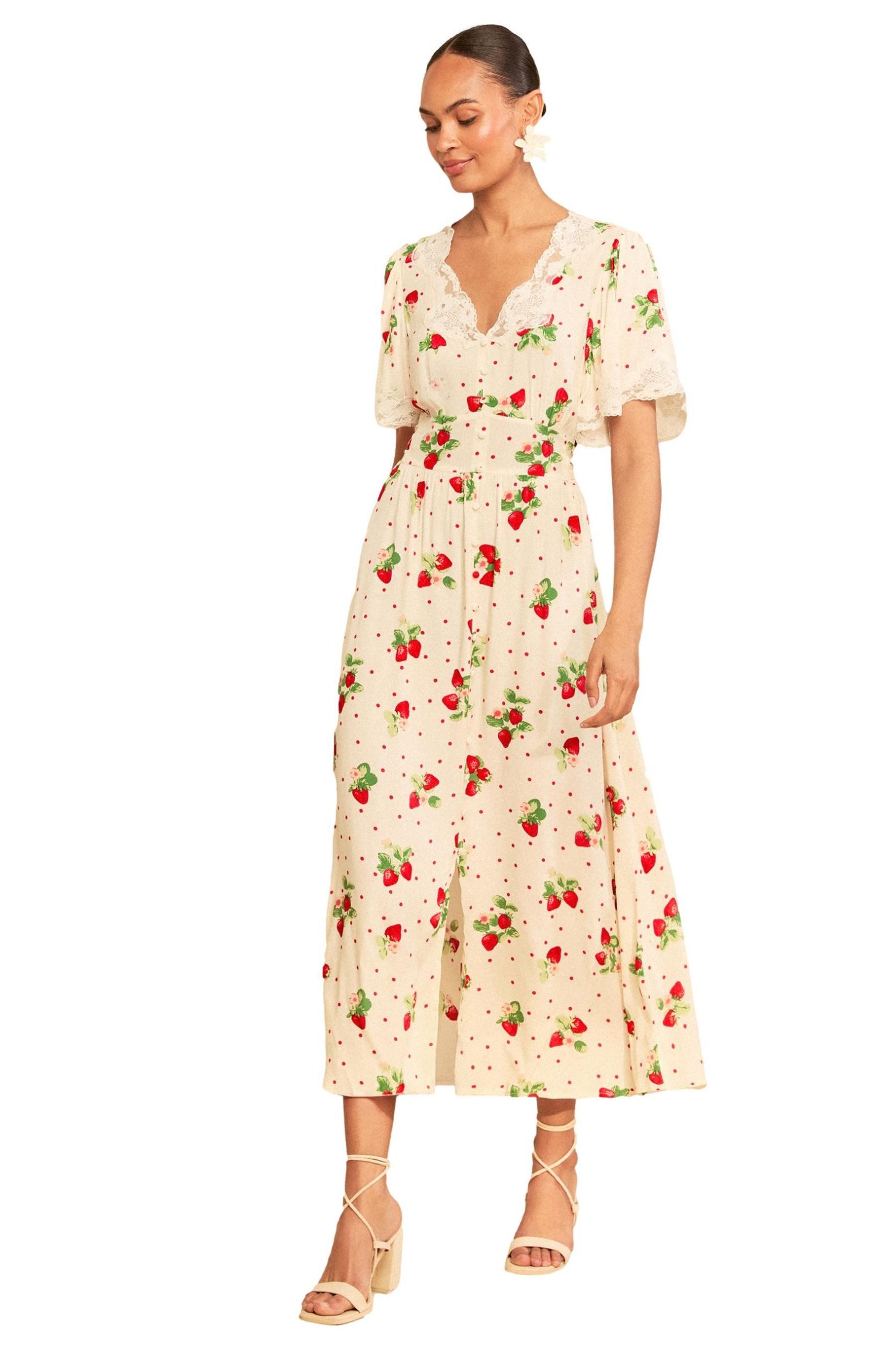Love & Roses Maxikleid Love & Roses Midaxikleid mit Spitze, Kurzgröße (1-tlg)