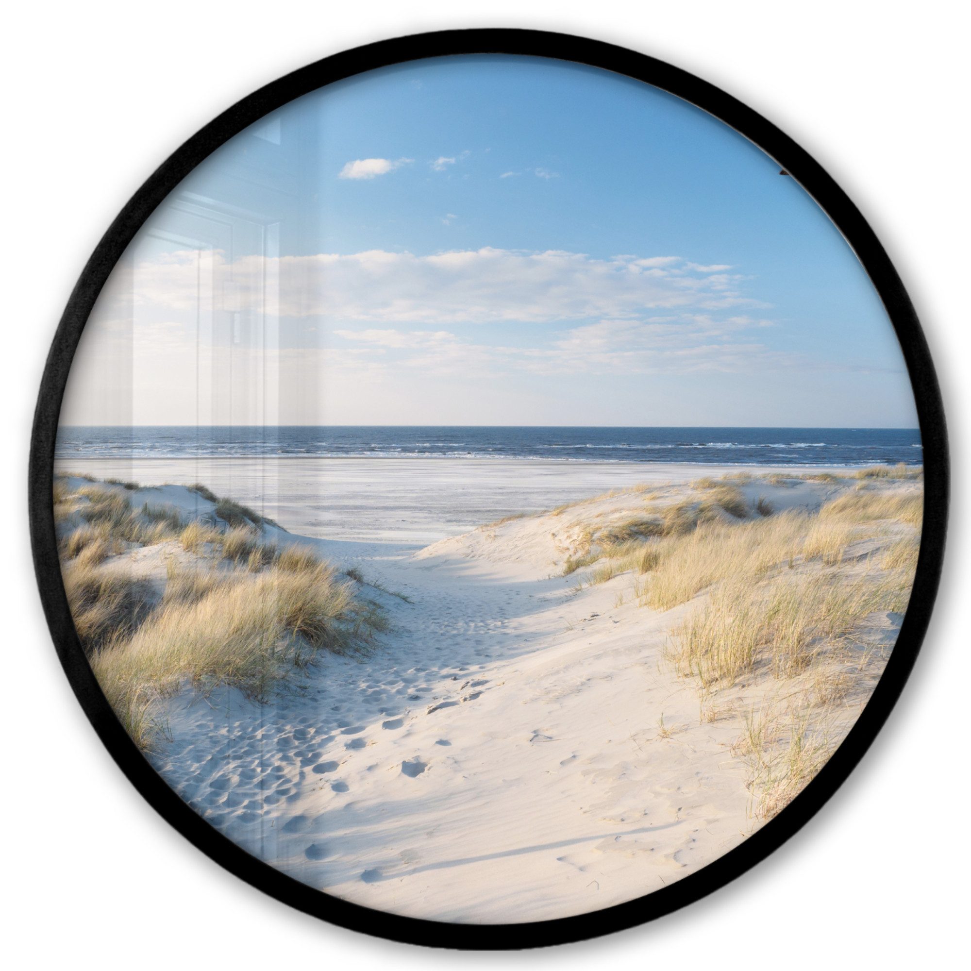 MuchoWow Poster Rund - Düne - Möwe - Strand - Meer - Sonne, (1 St), Runde Wandbilder, Deko für Wohnzimmer und Schlafzimmer, 40x40 cm