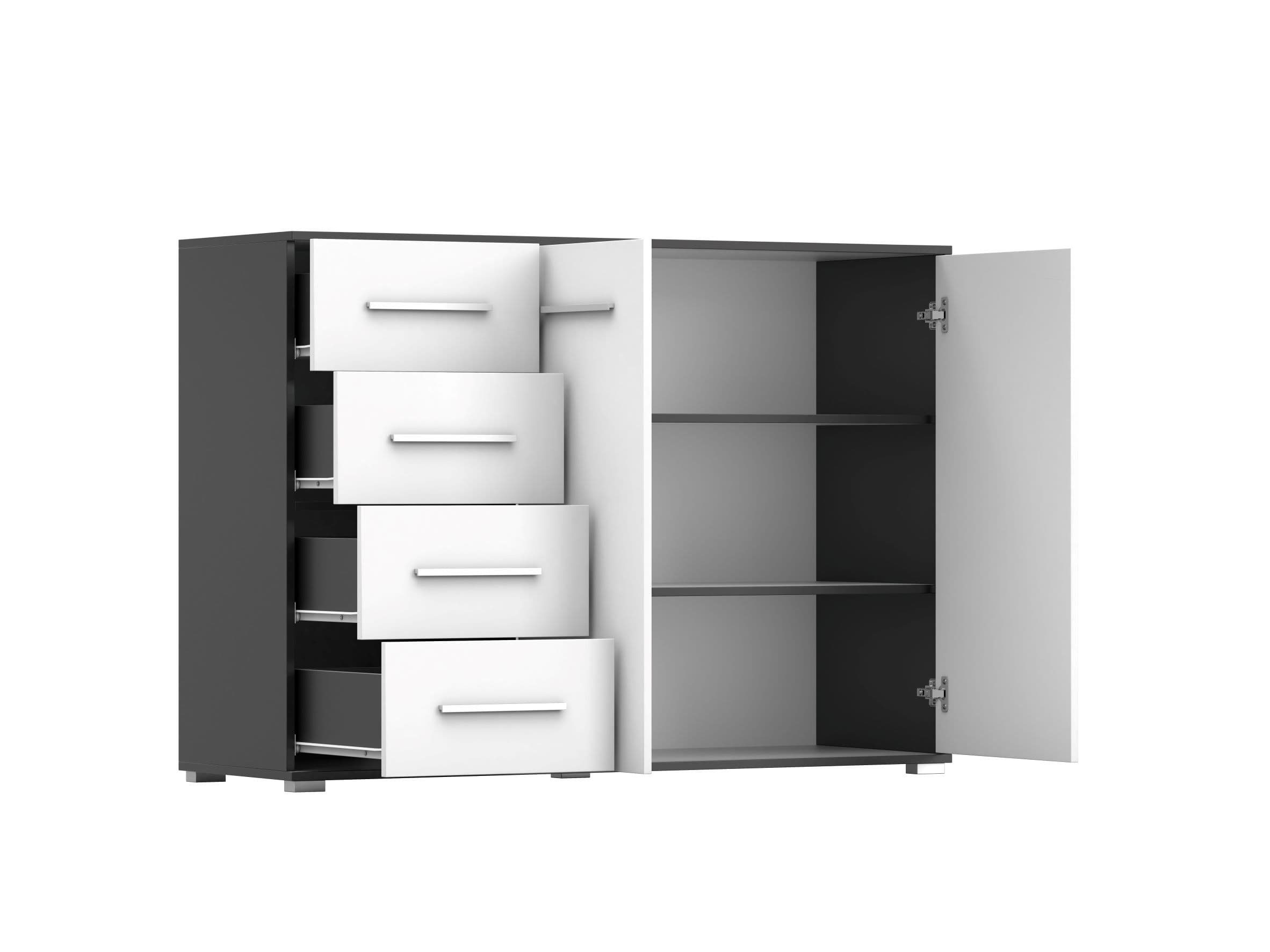 schwarz-weiß Schiebetürenschrank Kommode Polini Comfort 2-teilig Möbelset Prime Kleiderschrank mit Home