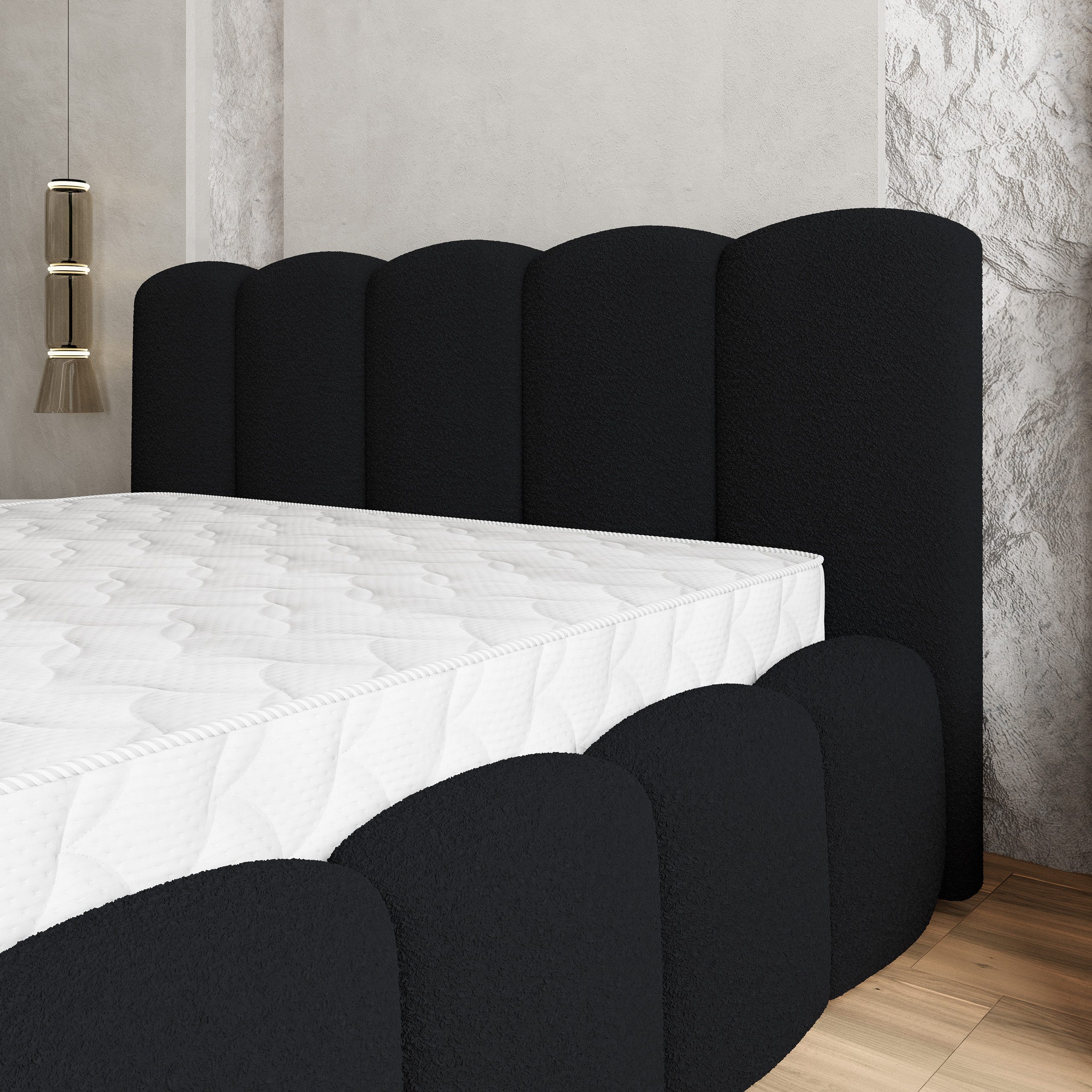 Masseno Polsterbett FALINA 120x200 cm schwarz (mit Bettkasten und Lattenrost)