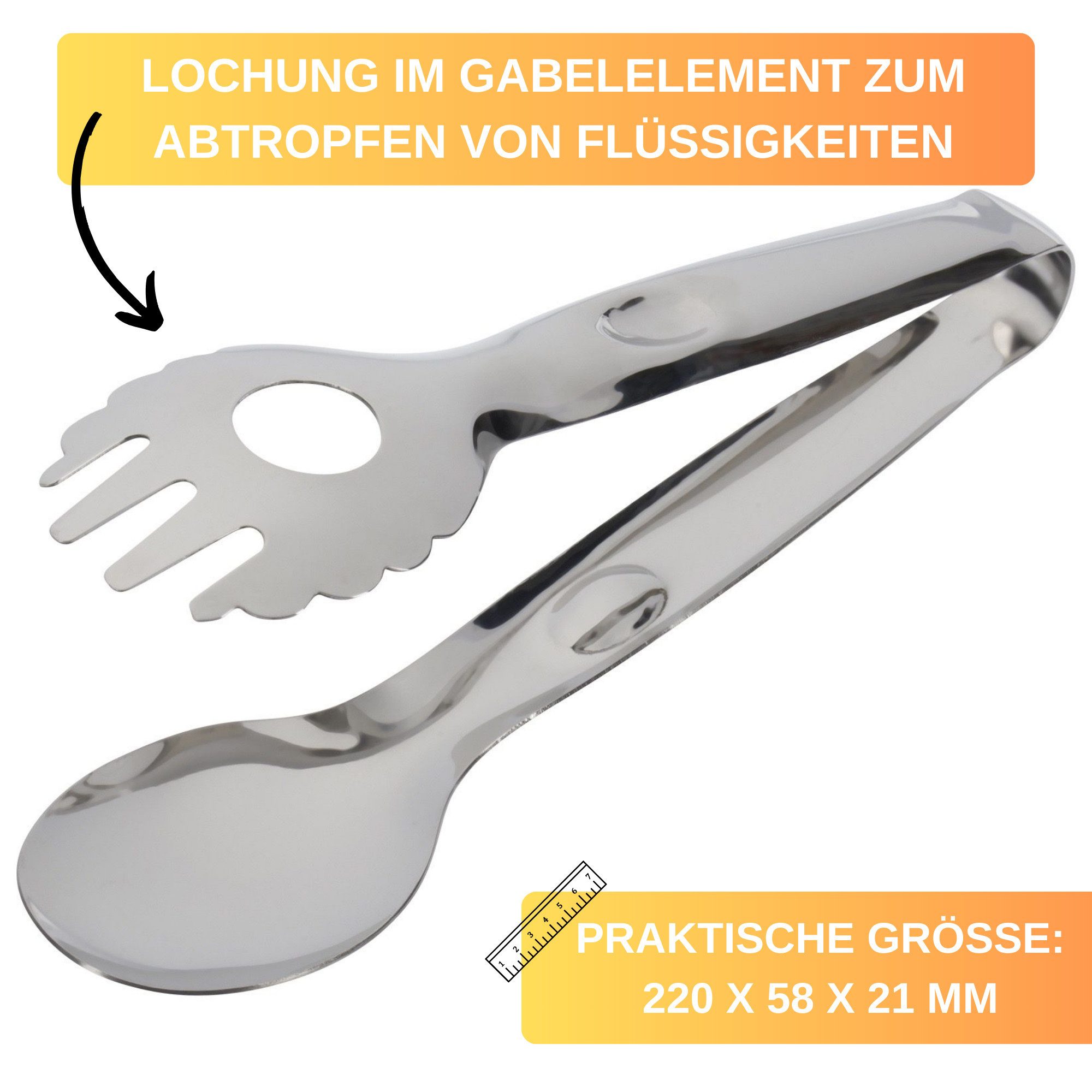 Thiru Spaghettizange und Salatzange aus rostfreiem Edelstahl, aus einem Stück gefertigt, ideal für Salat- und Spaghetti