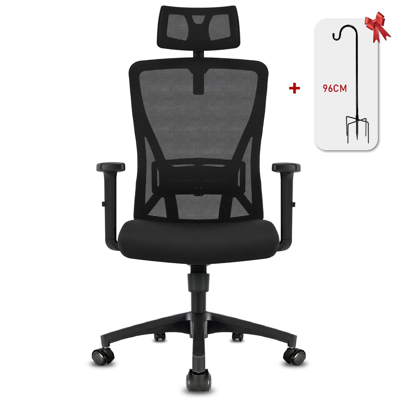 Durrafy Chefsessel ergonomischer Bürostuhl, Schwarz-B belastbar, 150KG Bürostuhl Kippfunktion, 90°-130° Chefsessel,Drehstuhl, Computerstuhl