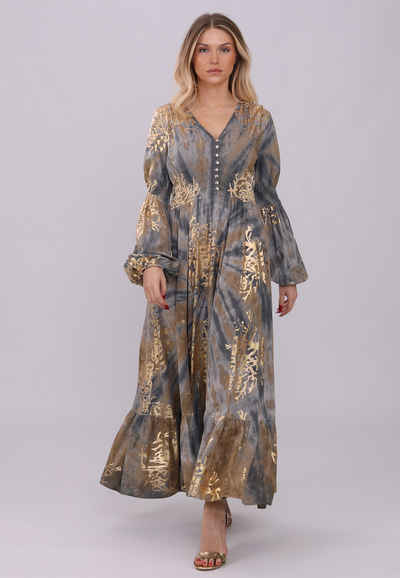 YC Fashion & Style Sommerkleid Elegantes Maxikleid in Lila mit Goldakzenten und Komfortschnitt Boho
