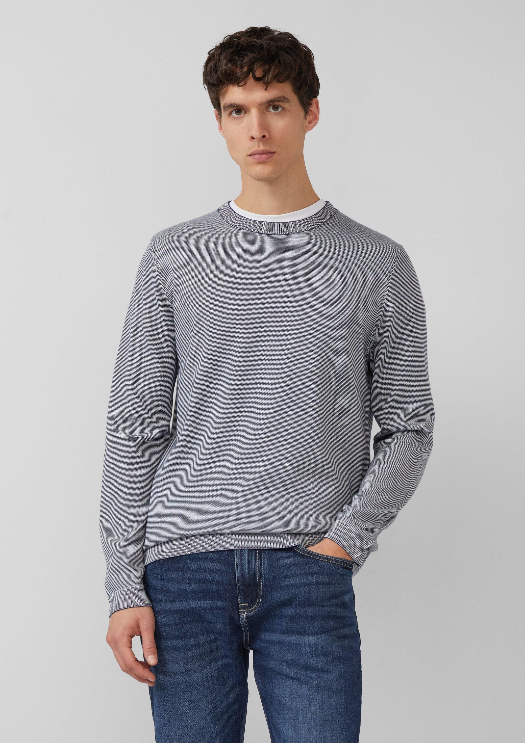 s.Oliver Sweatshirt Strickpullover Fein gestreifter Pullover mit Crew Neck und abgesetzten Bündchen