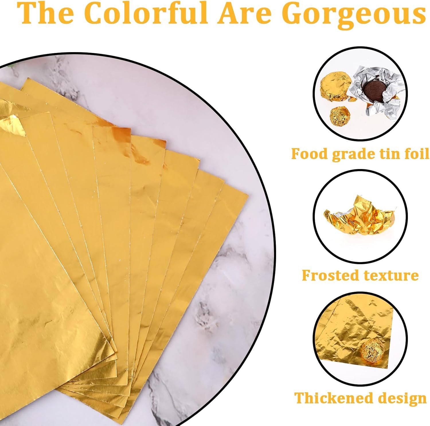 FELIXLEO Packpapier 100 Stück Goldene Alufolie 8x8cm für Schokolade und Bonbons, (1St)