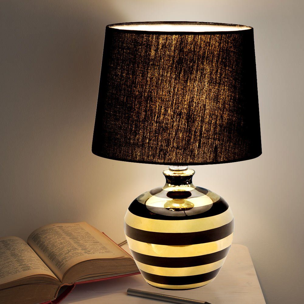 im- Keramik Warmweiß, inklusive, Tisch GOLD etc-shop SCHWARZ Tischleuchte, Textil LED Leuchte Zimmer Lese Leuchtmittel Lampe Wohn