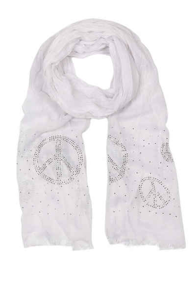 Cassandra Accessoires Schal "Peace", luftig leicht gewebt, mit glitzernden Friedenssymbolen aus zahlreichen Straßsteinen