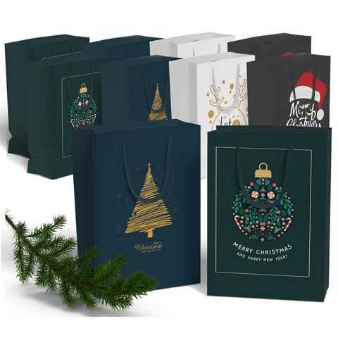 TK Gruppe Geschenkpapier 12x XXL Weihnachtstaschen Geschenktüten Geschenktaschen Modern, Mit Gechenkanhänger