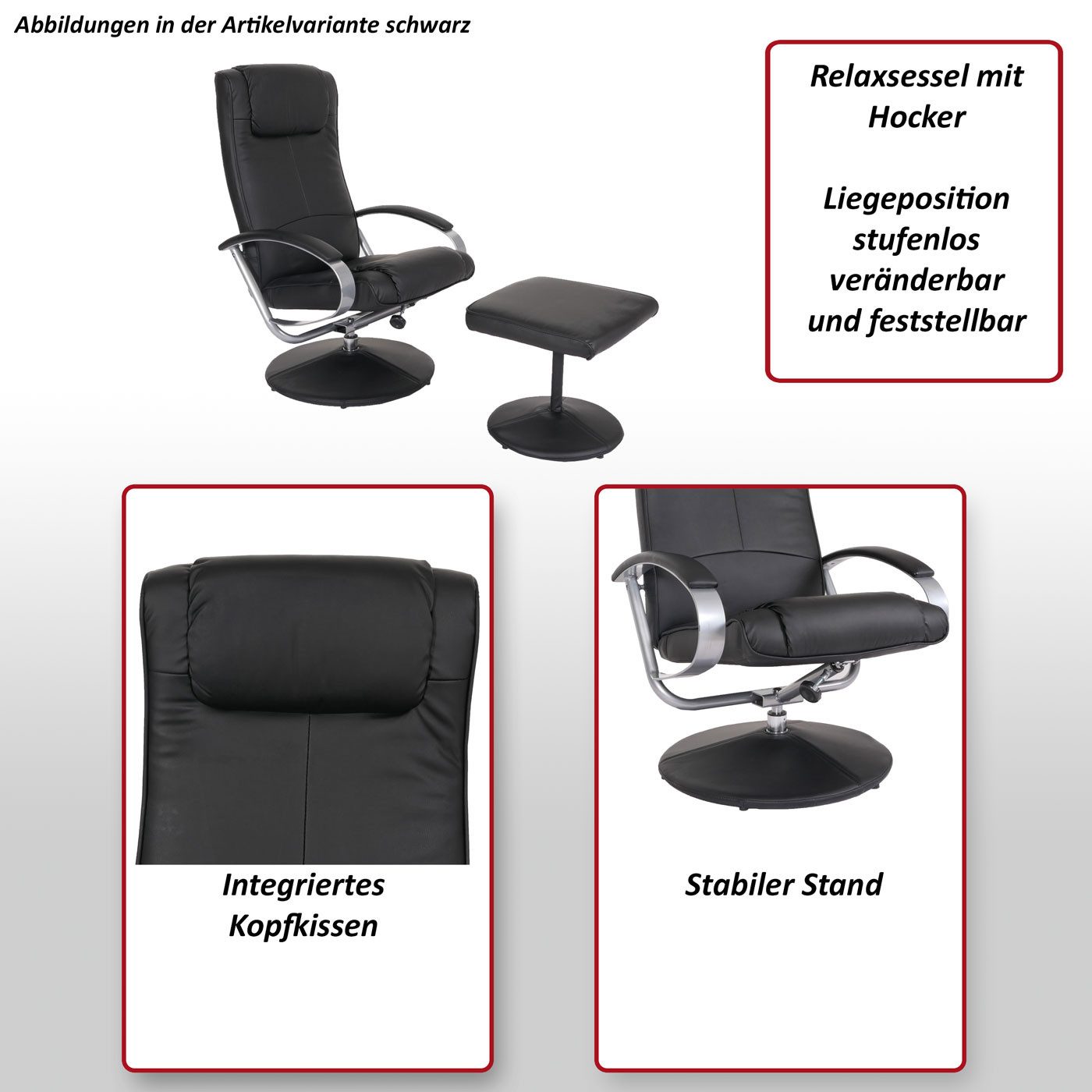 MCW Relaxsessel Siena, Drehbar um 360°, Liegeposition stufenlos feststellbar, Inkl. Hocker