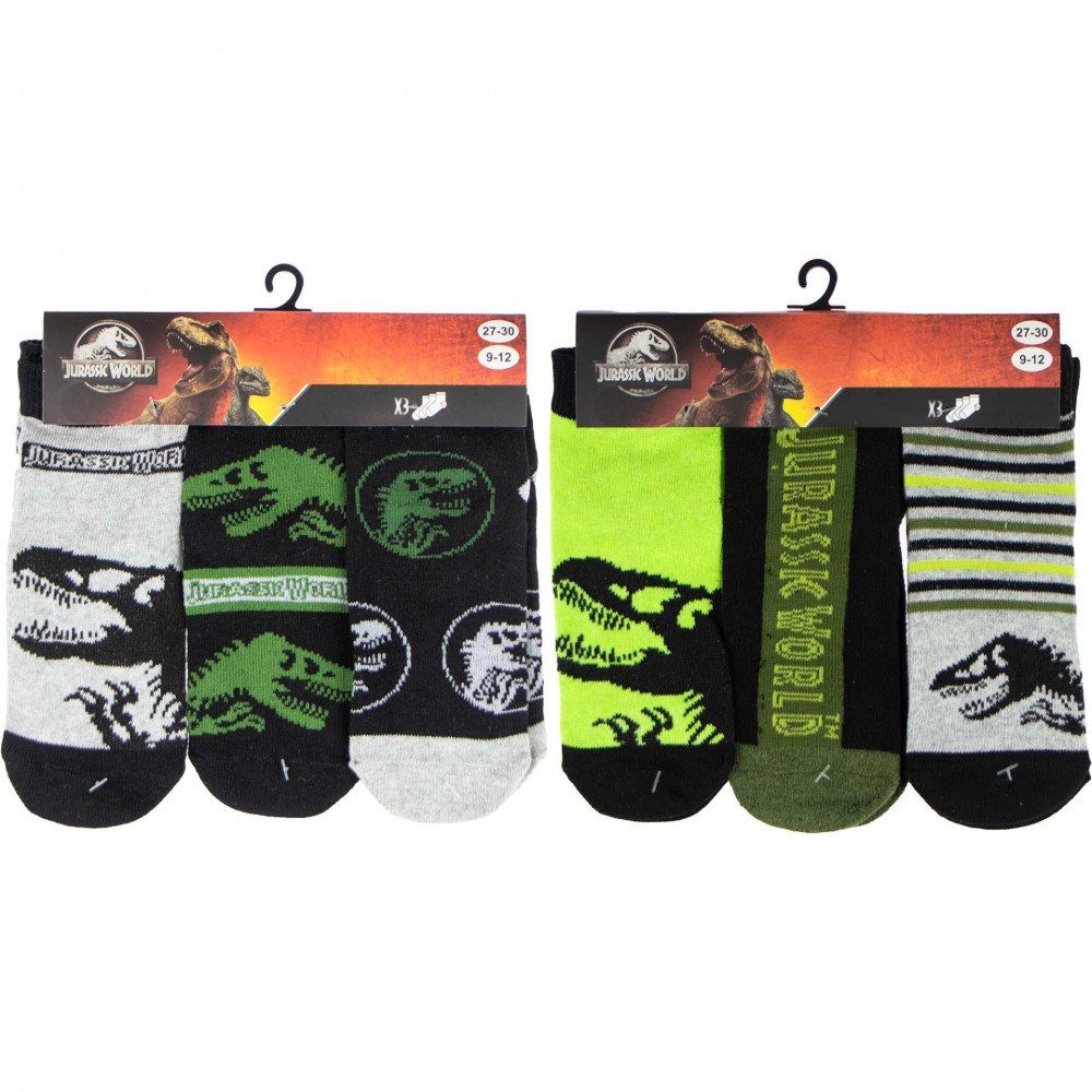 Jurassic World Sneakersocken Juressic World Dinosaurier Socken Gr. 23 - 26 im 3er-Pack Dino (Set, 3-Paar) grau | Sneakersocken