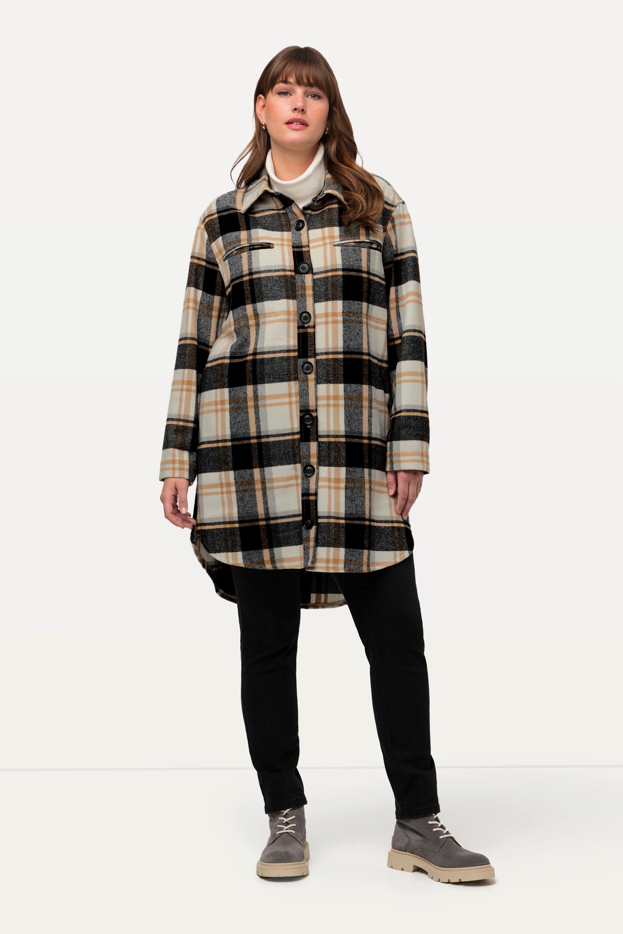 Ulla Popken Sommerjacke Overshirt Flanell Hemdkragen günstig online kaufen