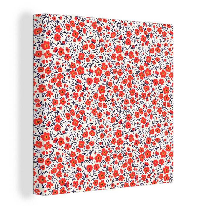 OneMillionCanvasses® Leinwandbild Blumen - Rot - Illustration (1 St) Leinwand Bilder für Wohnzimmer Schlafzimmer