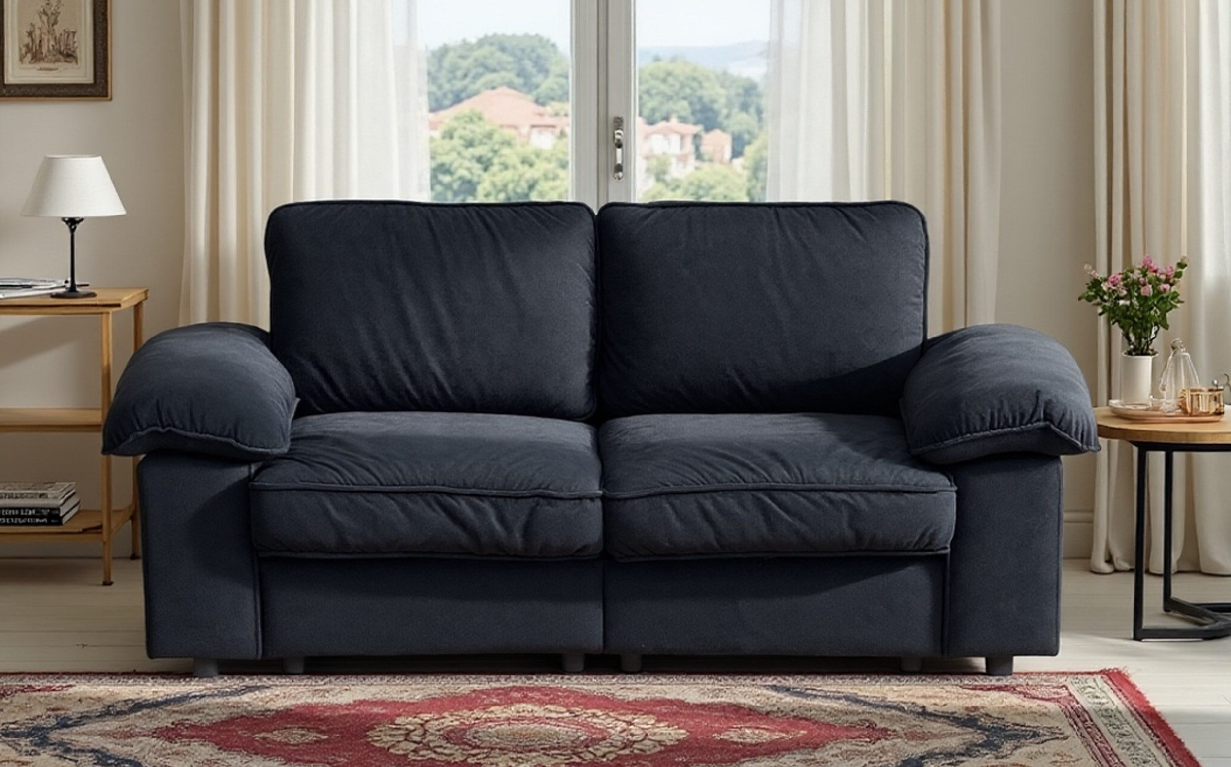 autolock Sofa Modernes 2-Sitzer-Sofa mit verstecktem Stauraum Kurzplüsch, Liebessofa breiten Armlehnen Bequeme Polsterung für kleine Wohnungen