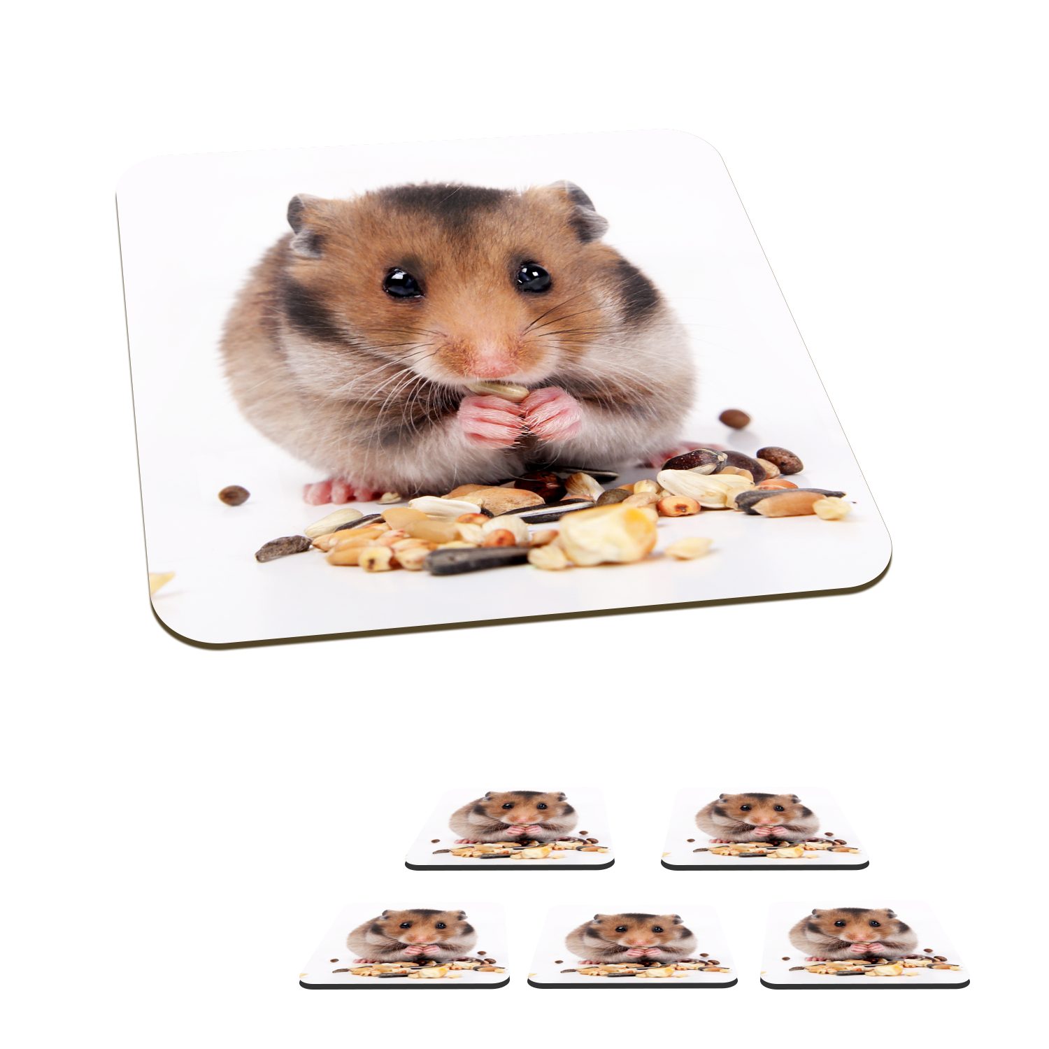 MuchoWow Glasuntersetzer Hamster frisst Samen, Zubehör für Gläser, 6-tlg., Glasuntersetzer, Tischuntersetzer, Korkuntersetzer, Untersetzer, Tasse