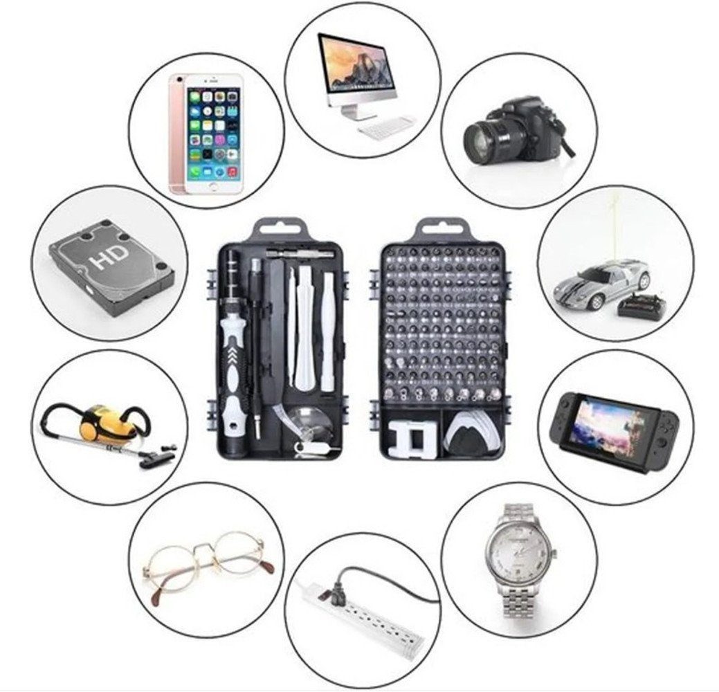 AURIVION Bit-Set Reparatur Werkzeug Set für Elektronik & Präzisionsarbeiten, Set, 115-St., Schraubendreher Bit-Set 115-teilig für Handy & Computer, Komplettes Bit Set für Smartphone & PC Reparaturen