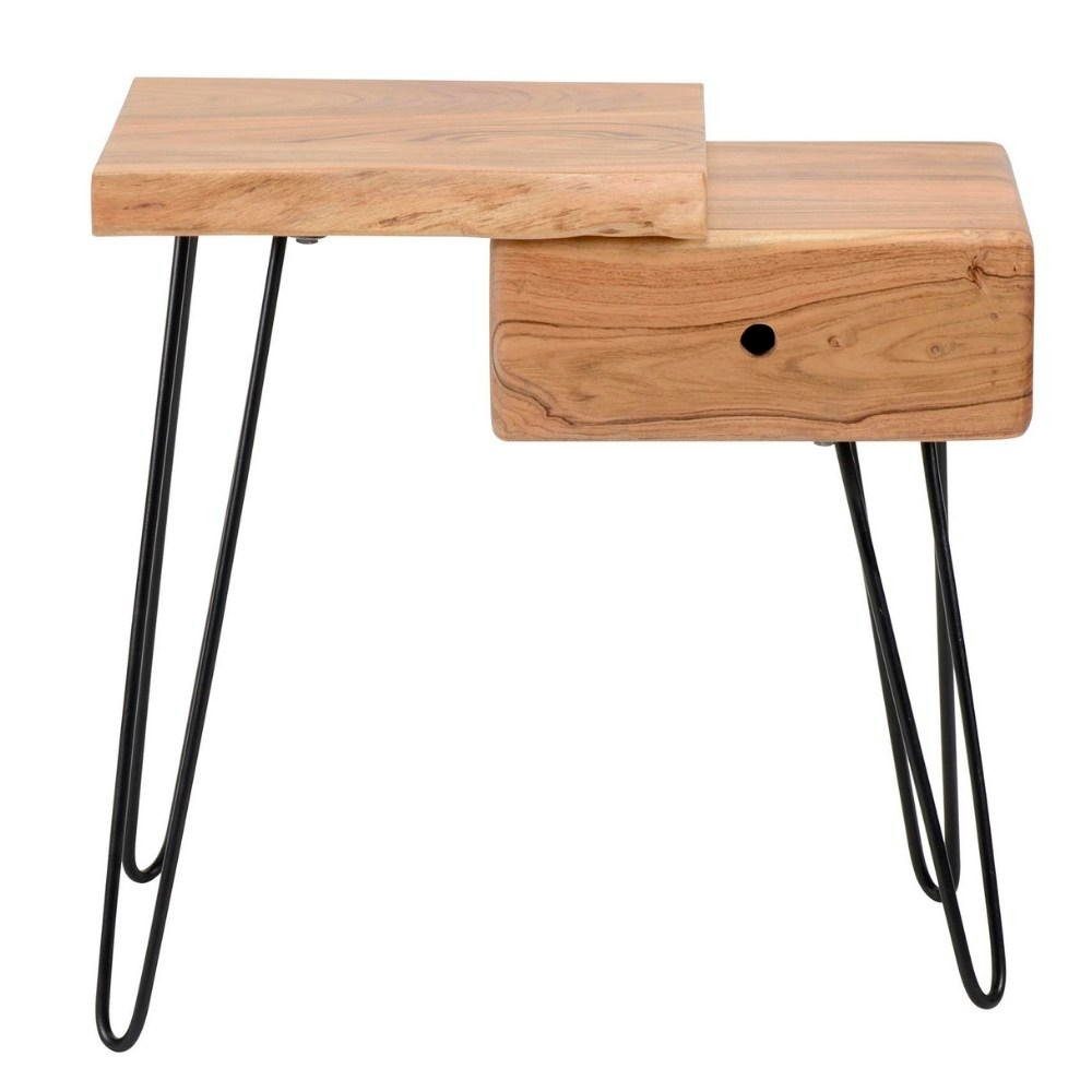 RINGO-Living Möbel Aluna Schwarz-, mit Nachttisch Massivholz Schublade in Natur-dunkel und Beistelltisch