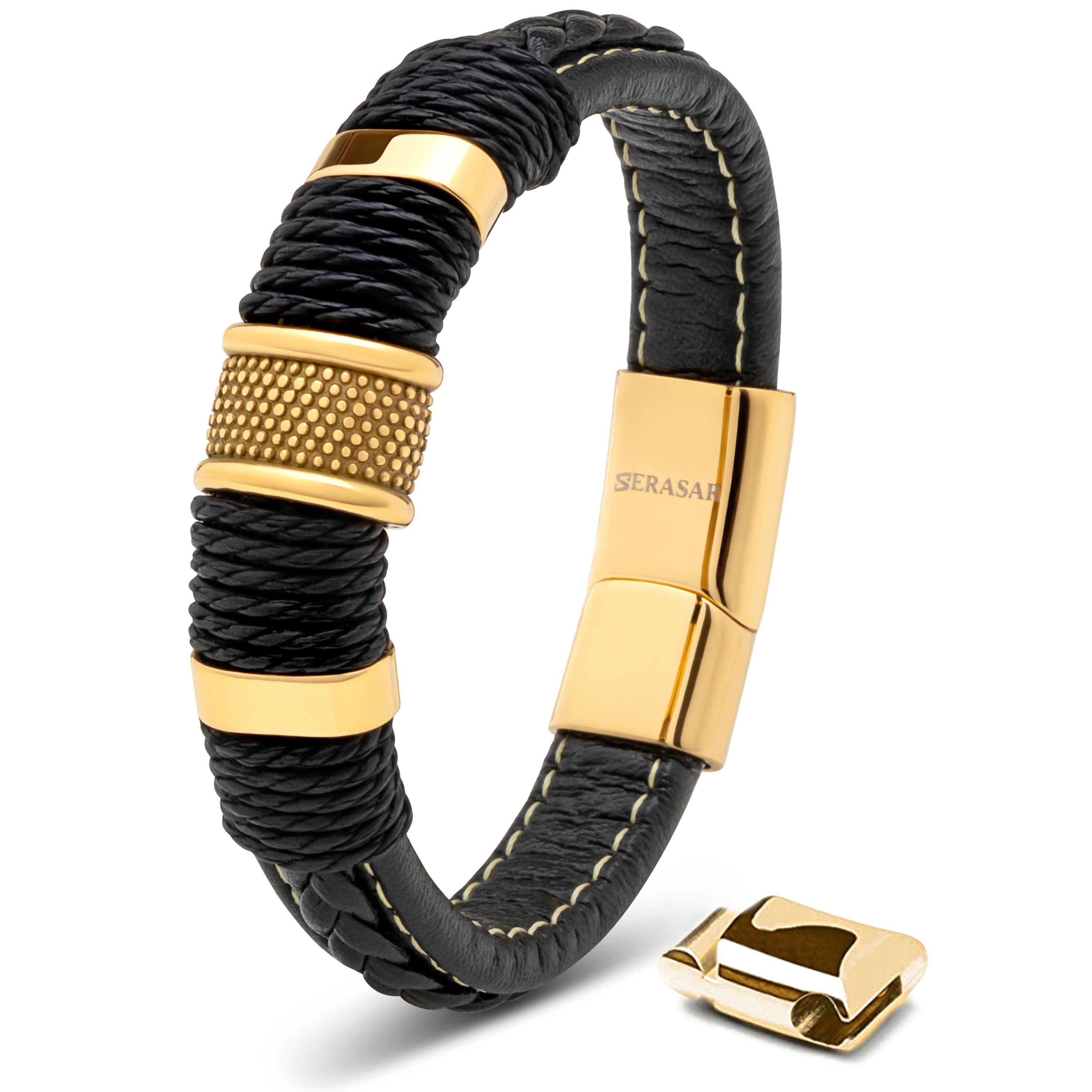 SERASAR Lederarmband Leder Herrenarmband "Ring" (Klassisch, elegant, casual, 1-tlg), aus Echtleder, Länge durch extra Glied verstellbar Gold