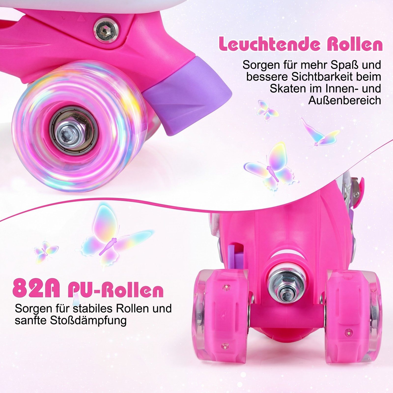 COSTWAY Rollschuhe, Verstellbar Kinderrollschuhe mit 4 leuchtenden Rädern
