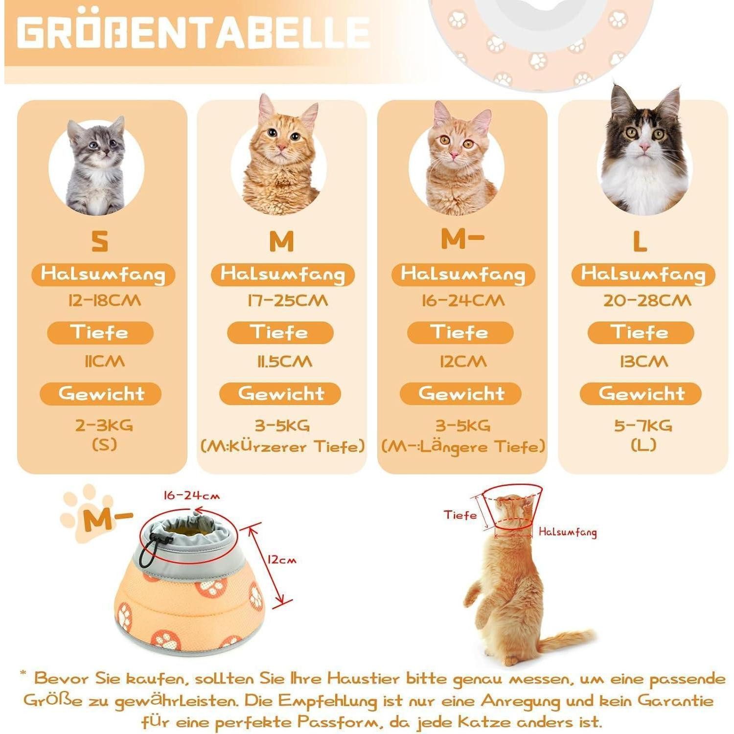 LuxusKollektion Schutzkragen Halskrause Katze Operation Verletzung Hund M- (Hals: 16-24cm) Orange