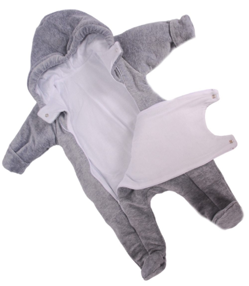 La Bortini Schneeoverall Overall Wagenanzug Baby Anzug Overall mit Bärchen in Grau aus weichem Velours, 44 50 56 62 68 74