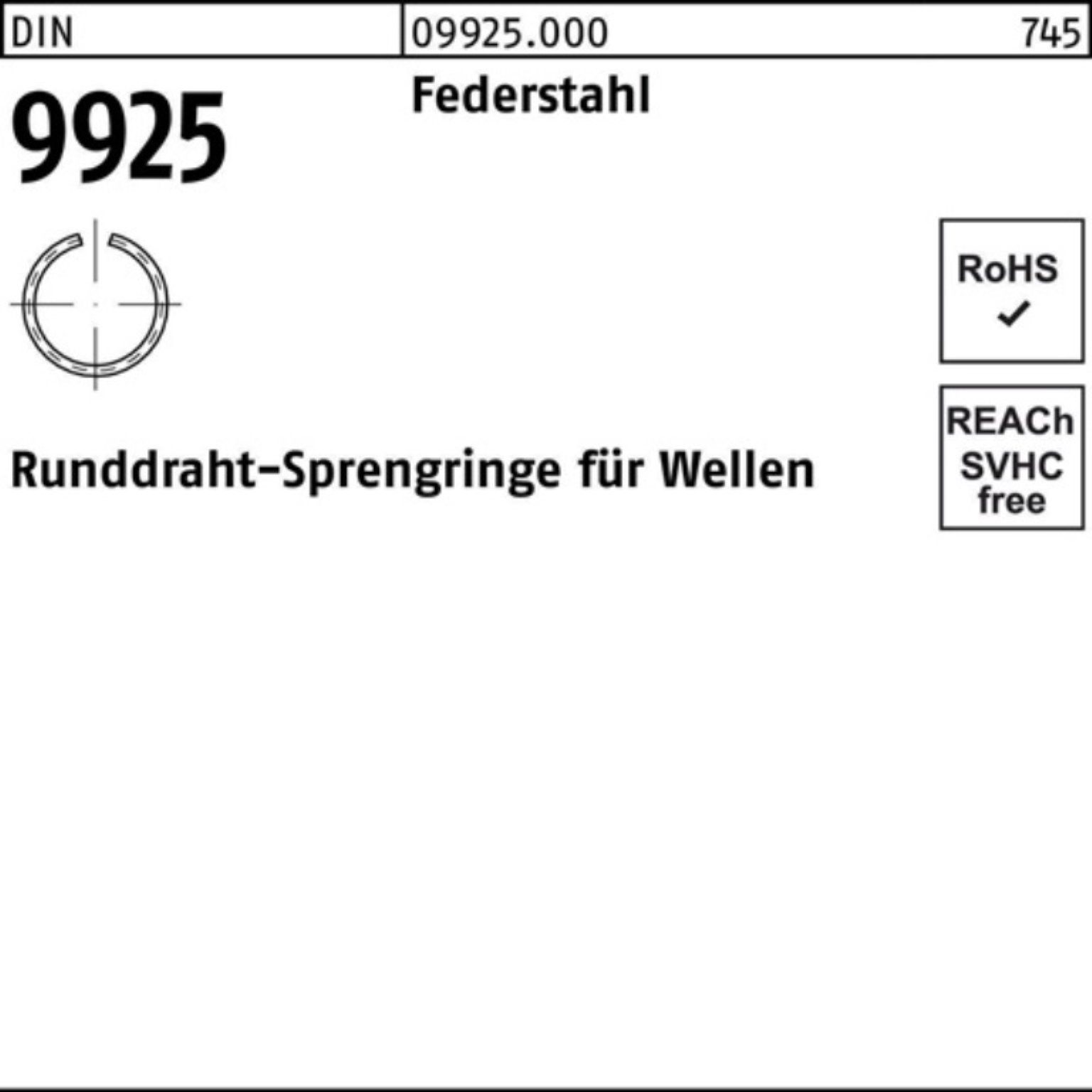 Federstahl 18 Sprengring 9925 Sprengring DI Pack Stück Runddraht 1000er 1000 DIN Reyher