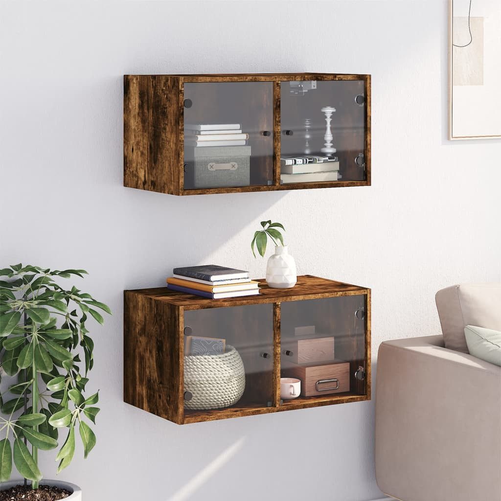 vidaXL Hängeschrank Wandschränke mit Glastüren 2 Stk. Räuchereiche 68,5x37x35 cm (2-St)